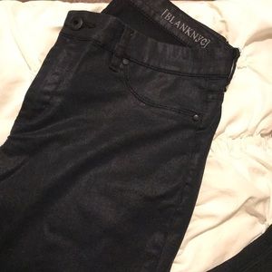 BlankNYC black skinny jeans wsubtle metallic wash